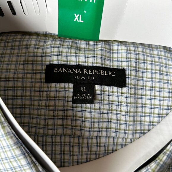 Share Banana Republic Men's Stretch Poplin Dress Shirt Slim Fit Green Size XL - Picture 8 of 10